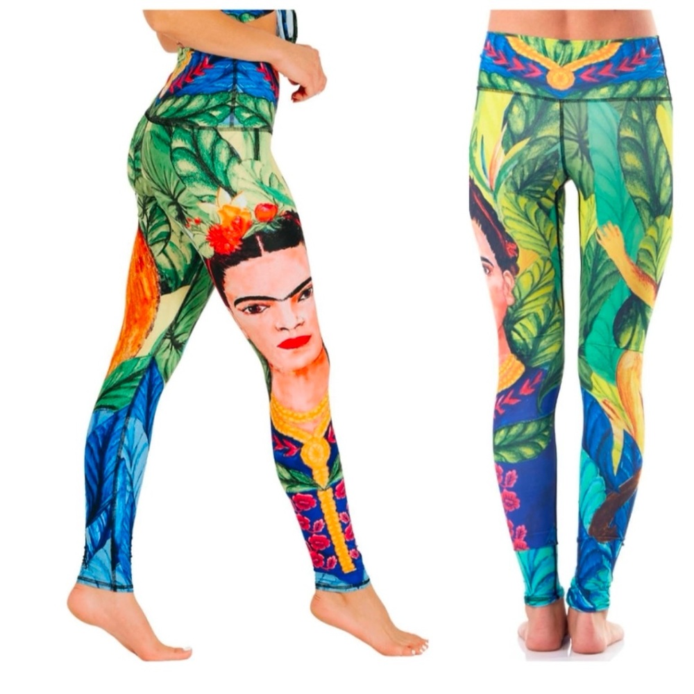 YOGA DEMOCRACY Frida Printed Yoga Leggings size Small with Extra Long Inseam